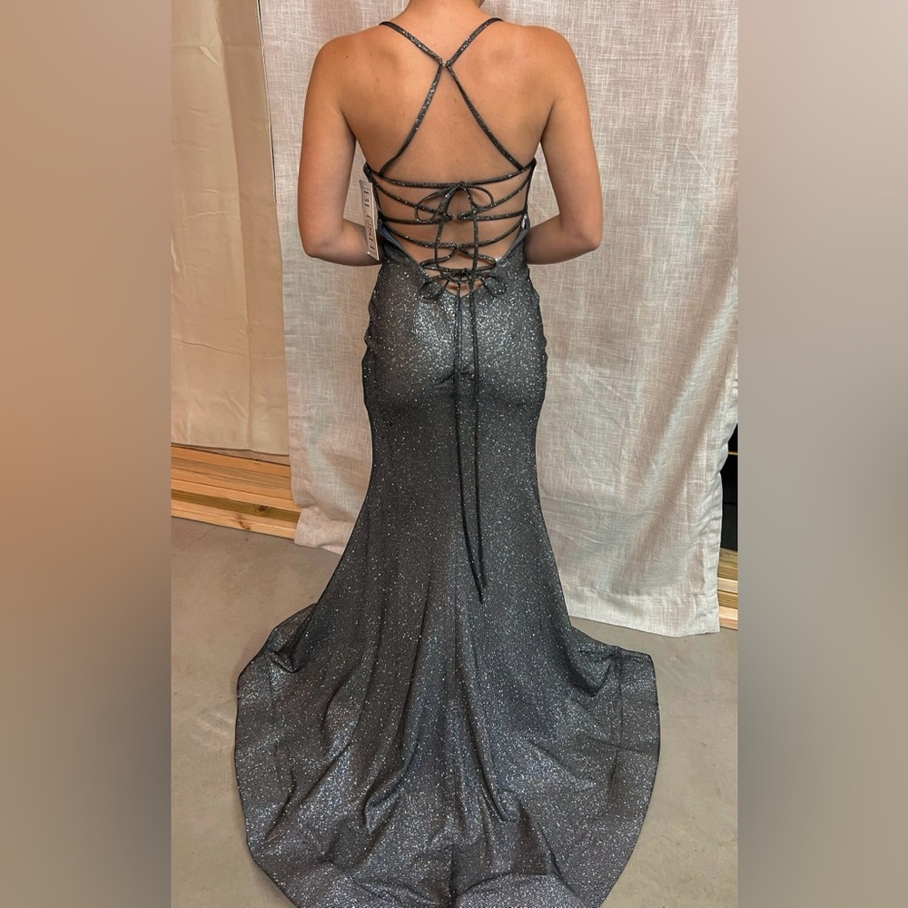 Blush Prom Gray Sparkly Prom Pageant Gown